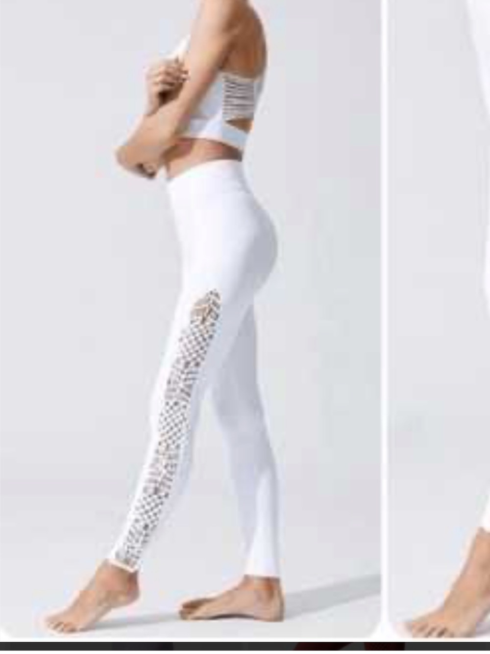 Carbon38 SET White Macrame- Leggings (S) and top (M) with Cutouts ACTIVEWEAR